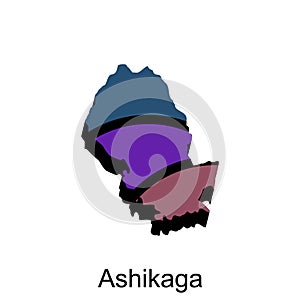 Ashikaga Map vector illustration, Locations and names of major cities of the region