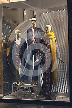 Ashion store in shopping mall, mannequins in a clothing store