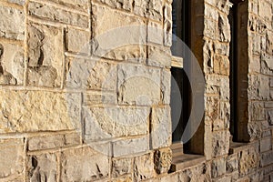 Ashlar pattern natural limestone block wall texture background