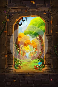 Ashlar Portal. Nature Scene. Fantasy Backdrop. Concept Art photo