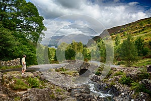 Ashness Bridge over small stream in Lake District