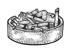 Ashtray with cigarette butts sketch vector
