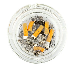 Ashtray with stubbed out cigarette butts