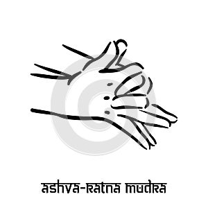 Ashva ratna mudra. Hand spirituality hindu yoga of fingers gesture. Technique of meditation for mental health.