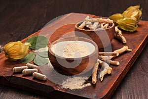 Ashwagandha supplement. Ayurvedic medicine.