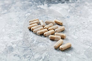 Ashwagandha Withania somnifera capsules. Concept for a healthy dietary supplementation