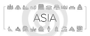 Asia Building And Land Scape Icons Set Vector photo