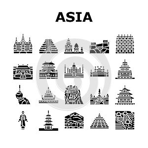 Asia Building And Land Scape Icons Set Vector photo