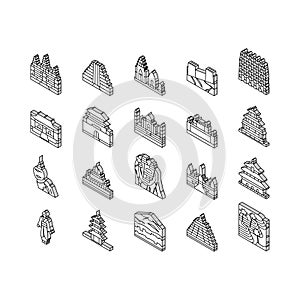 Asia Building And Land Scape isometric icons set vector photo