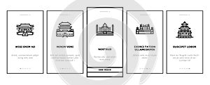 Asia Building And Land Scape onboarding icons set vector photo