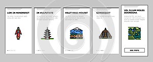 Asia Building And Land Scape onboarding icons set vector photo