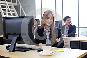 Asia call center workers or Confident business  with headset,Customer suppor