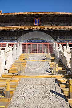 Asia China, Beijing, Ming Dynasty Tombs,Changling MausoleumÃ¯Â¼ÅStone carving, dragon pattern, step