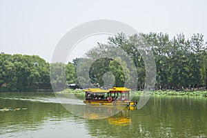 Asia China, Beijing, Old Summer Palace, lotus pond, the boat