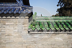 Asia China, Beijing, Tiantan Parkï¼ŒGlazed tile and brick wall