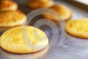 Asia Chinese Dim Sum snack sesame pancake, Huangqiao style baked bums on baking tray