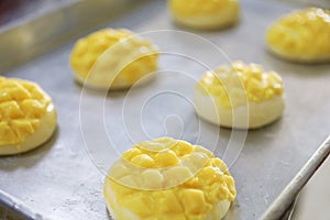 Asia Chinese pineapple Bun pancake baked bums on baking tray sweet treats desserts high calorie food popular refreshment