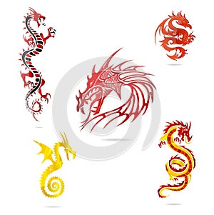 Asia colored dragons sign set isolated