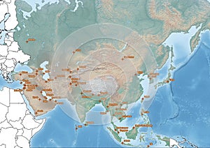 Asia continent Illustration with the capitals of the countries