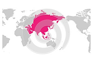 Asia continent pink marked in World map