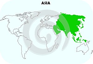 Asia continent in world map