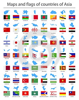 Maps and flags of countries of Asia