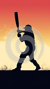 asia cricket player hitting a ball silhouette generative AI