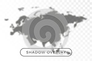 Asia and Europe World map shadow realistic grey decorative background vector illustration. Transparent shadow overlay effects for