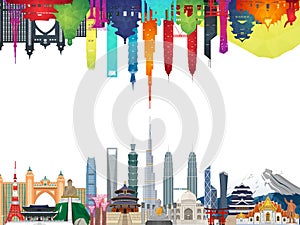 Asia famous Landmark paper art. Global Travel And Journey Infographic Bag. Vector Flat Design Template.vector/illustration.Can be