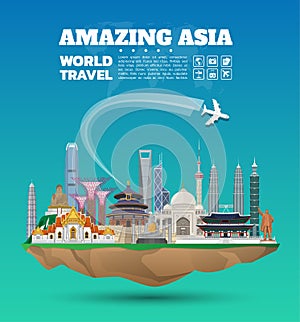Asia famous Landmark paper art. Global Travel And Journey Infographic. Vector Flat Design Template.vector/illustration.Can be use