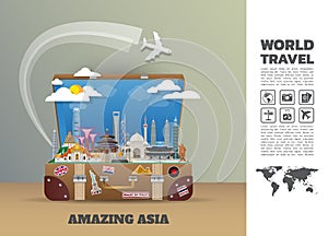 Asia famous Landmark paper art. Global Travel And Journey Infographic. Vector Flat Design Template.vector/illustration.Can be use