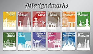 Asia famous landmark in silhouette design with multi color style