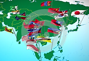 Asie vlajky na (jihovýchod) 