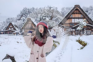 Asia Girl in Shirakawa-go village area
