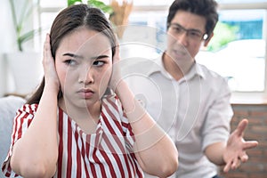 Asia lovers quarrel, Divorce problems, Unhappy couples and arguments at home.