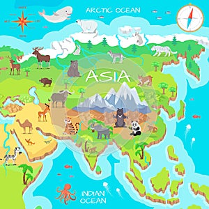 Asia Mainland Cartoon Map with Fauna Species photo