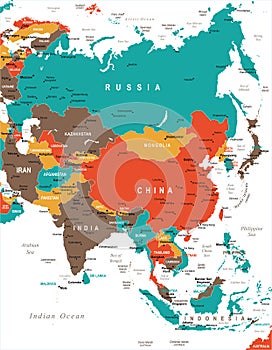 Asia Map - Vector Illustration photo