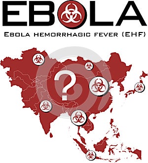 Asia map with ebola text and biohazard symbol