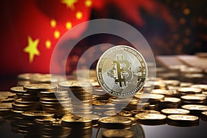 Asia market dynamics Stock investment with coin, China flag backdrop