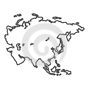 Asia outline world map, vector illustration isolated on white. Map of Asia continent, line silhouette concept