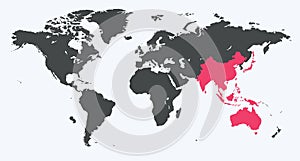 Asia Pacific in World map with highlighted in gray background detailed vector map. All world countries without names. Vector templ