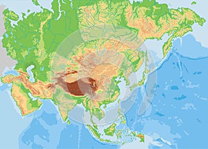 High detailed Asia physical map. photo