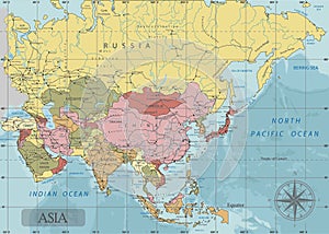 Detailed Asia Political map in Mercator projection. Clearly labeled. Separated layers. photo