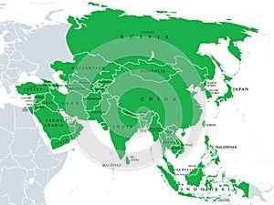 Asia, political map, states and countries of the largest continent