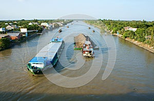 Asia river traffic, Mekong Delta, transport cargo