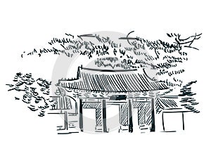 Asia Seul sketch vector city clip art illuatration