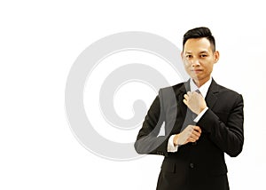 Asia smart guy with business man suit on white backgrounds