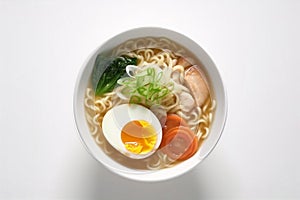 meal food bowl soup tasty white noodle ramen japanese background asian. Generative AI.