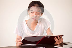 Asia thai china student university beautiful girl read a book