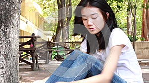 Asia thai china student university beautiful girl relax and smile